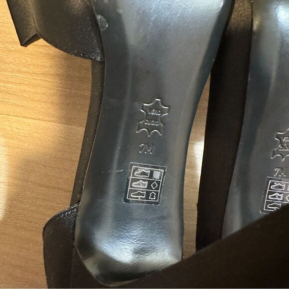 rsvp Black Satin Open-Toe Pumps Heels with Bow Size 7 - Picture 10 of 12